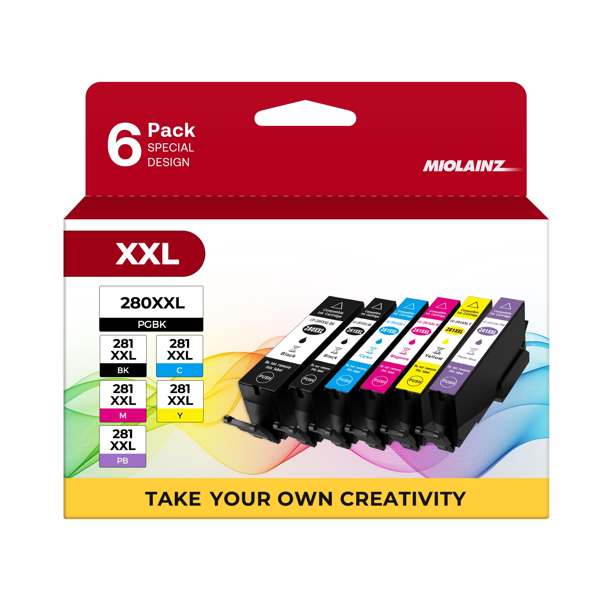 PGI-280XXL/CLI-281XXL Ink Cartridges Compatible Replacement for Canon 280 281 Ink Cartridges Use to TS8120 TS9120 TS8220 TS8320 TS8300 TS8322 TS9100 6 Value Pack