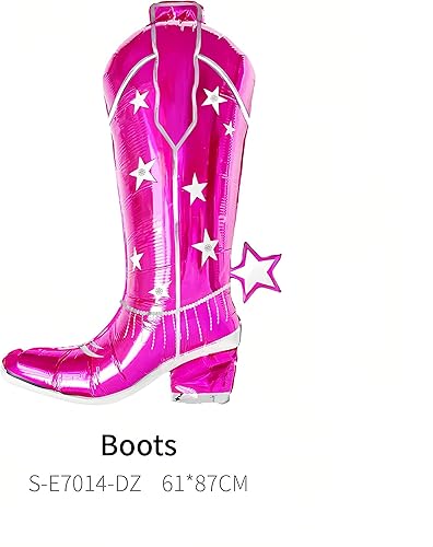 Miniatura 3 de Paquete de 4 globos de bota de vaquera gigantes de 34 pulgadas, color rosa y disco para decoración de vacas occidentales, última fiesta de rodeo