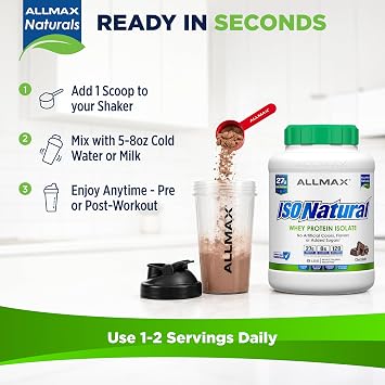ALLMAX ISONATURAL Whey Protein Isolate Powder, 27g Protein Per Scoop, Sugar Free, Zero Fat, 99% Lactose Free, Gluten Free, No Artificial Flavors, Chocolate 73 Servings, 5 lb