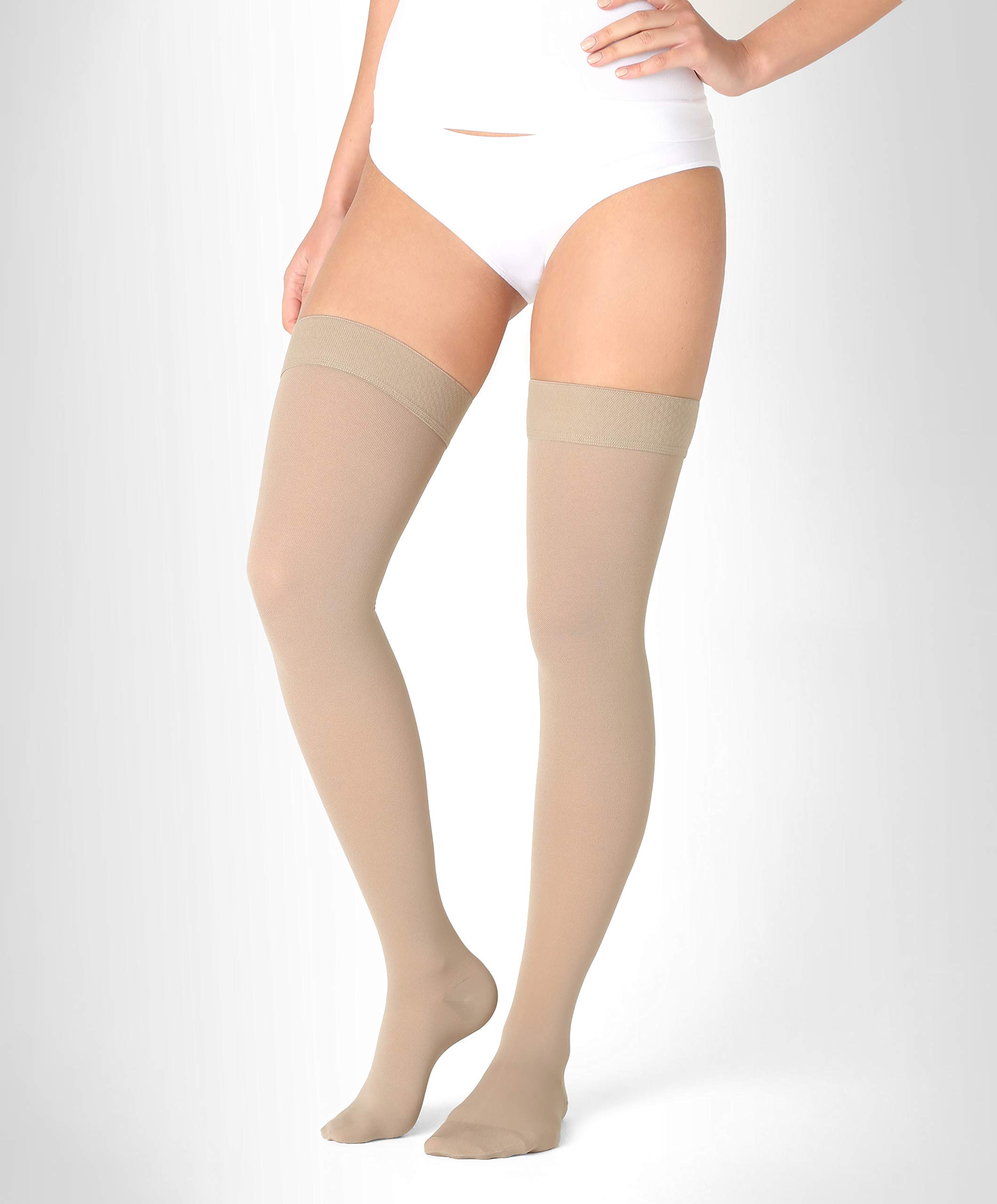 ®BeFit24 Medias de Compresión (18-21 mmHg, 90 Denieres, Clase 1) para Hombres y Mujeres - Ideal para Vuelos y Viajes, Edema, Varices, Embarazo, Circulación Sanguínea y Recuperación - [ Size 4 - Long: A - Beige ]