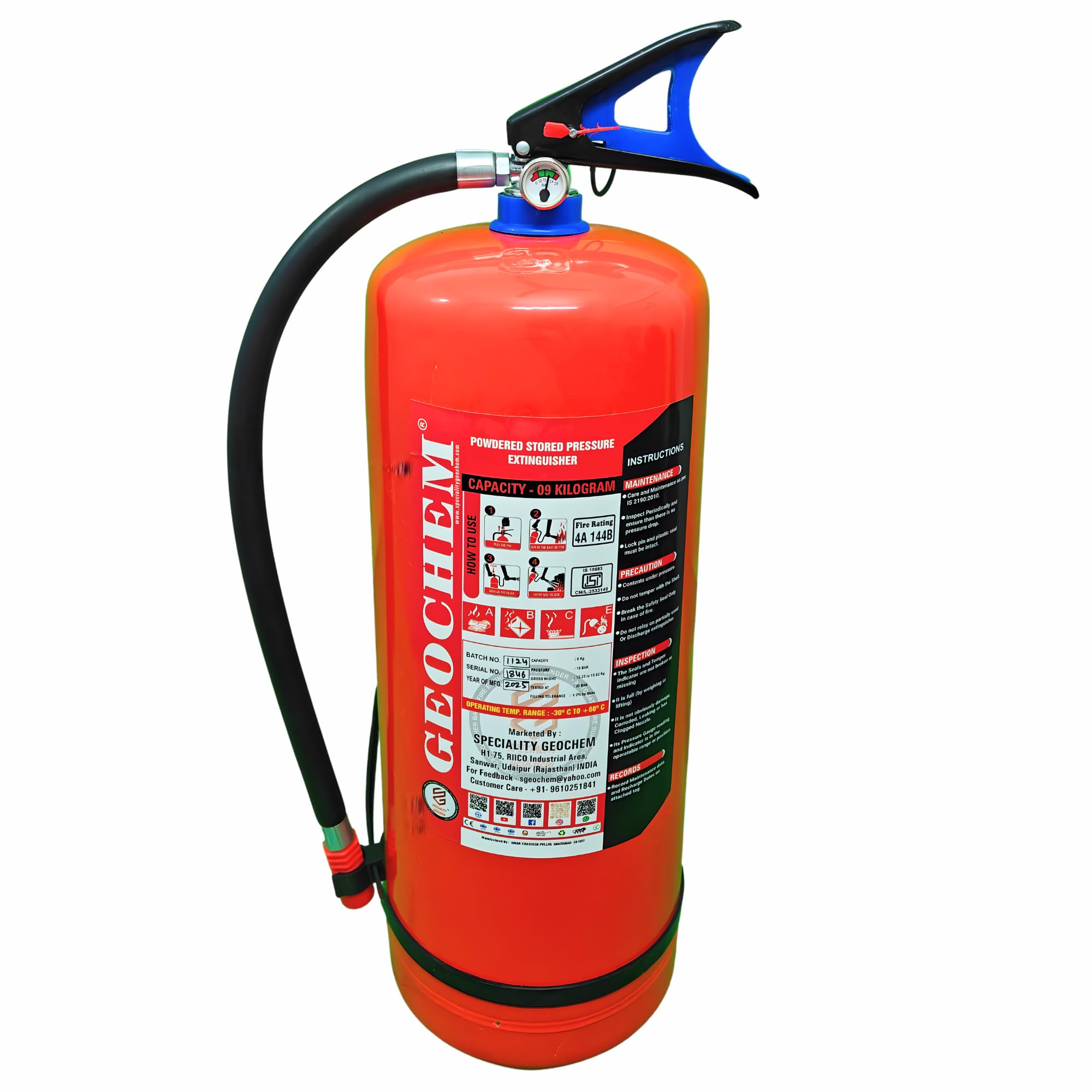 AFS 9KG Fire Extinguisher ABC Multipurpose Powder Type Dry Chemical for Home, Office, Shop, Factory, and Hospital with Wall Hanging Clip (Red & Black).-image-12