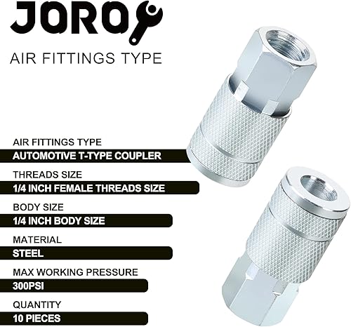 Miniatura 2 de Accesorios de manguera de aire de 14, Tamaño de roscas hembra de 14 de pulgada, Acoplador tipo T automotriz, Material de acero, Presión de trabajo