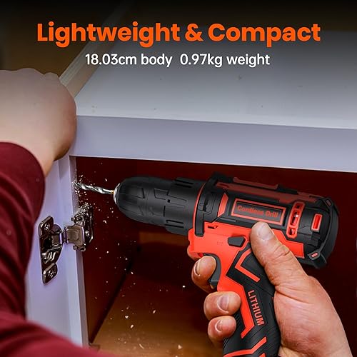 Miniatura 2 de Juego de taladros, taladro inalámbrico de 12 V con batería y cargador, taladro eléctrico de 38 pulgadas sin llave con 42 accesorios, 2 velocidades,