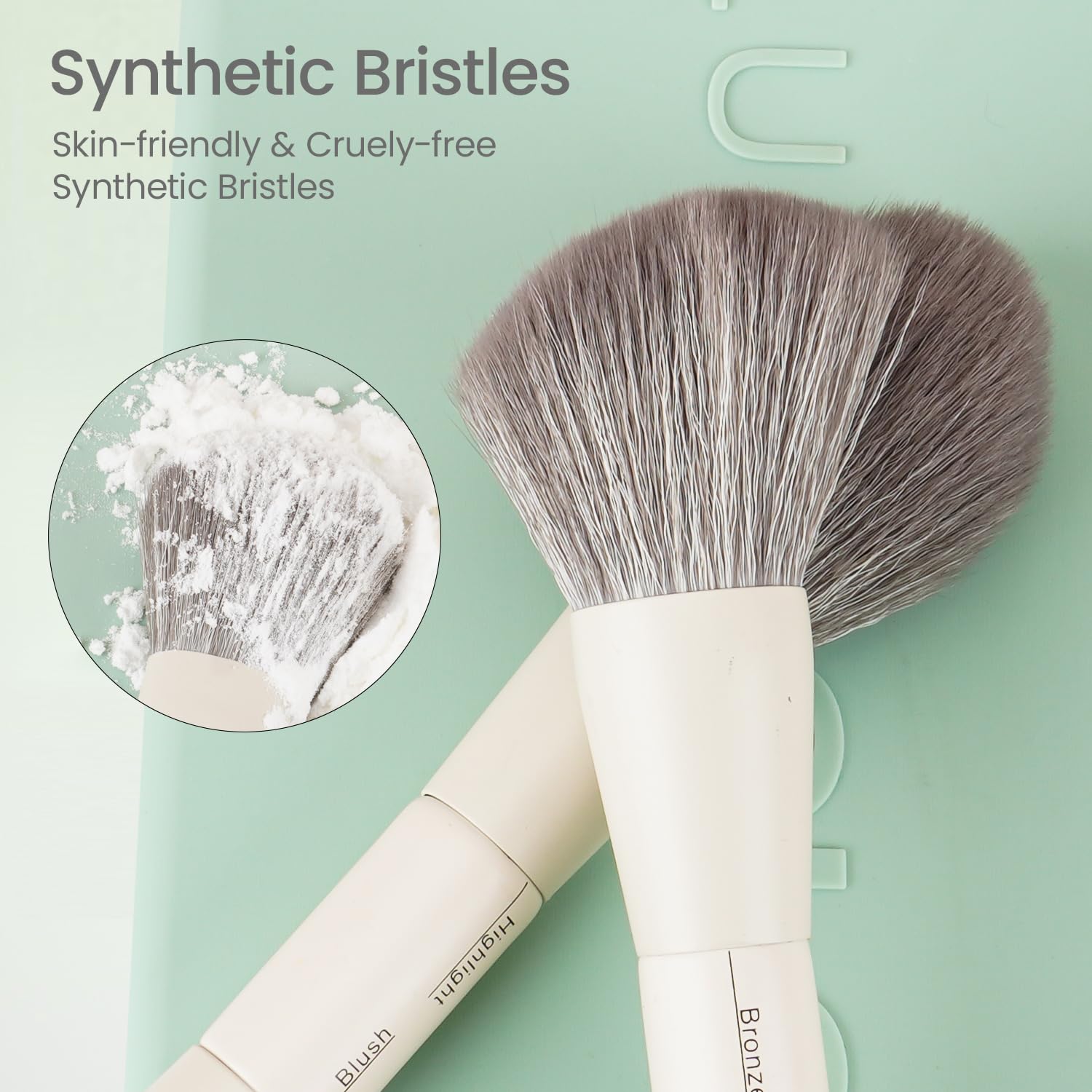 LULUCOLORS-Dual-Ended Makeup Brush Set with Sponge & Travel Case-13 Kinds of Multi-Functional Brushes for Face & Eyes – Soft Bristles, Easy Travel Brush Set (Mint Green)