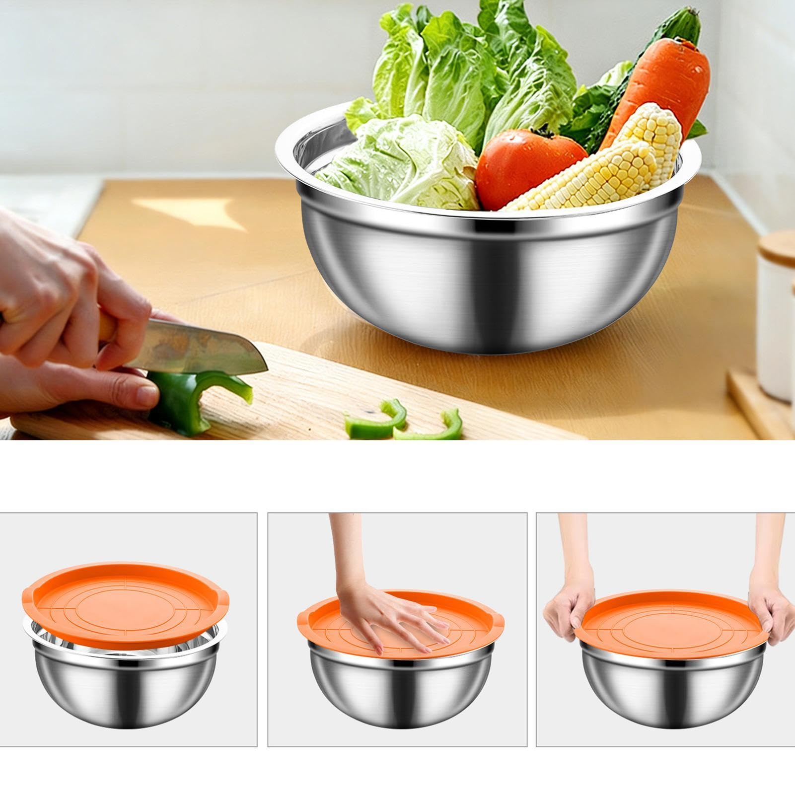 Générique per insalatiera in acciaio , a incastro, antiscivolo, per la preparazione di alimenti da cucina, ideale per salse, cereali, uova,