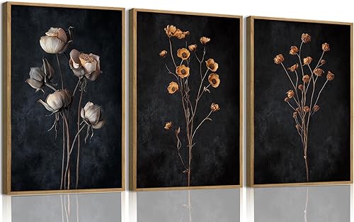 Miniatura 36 de KISSFOX 3 piezas de lienzo de arte de pared de flores silvestres para decoración de pared, cuadros florales, pinturas botánicas, impresiones de