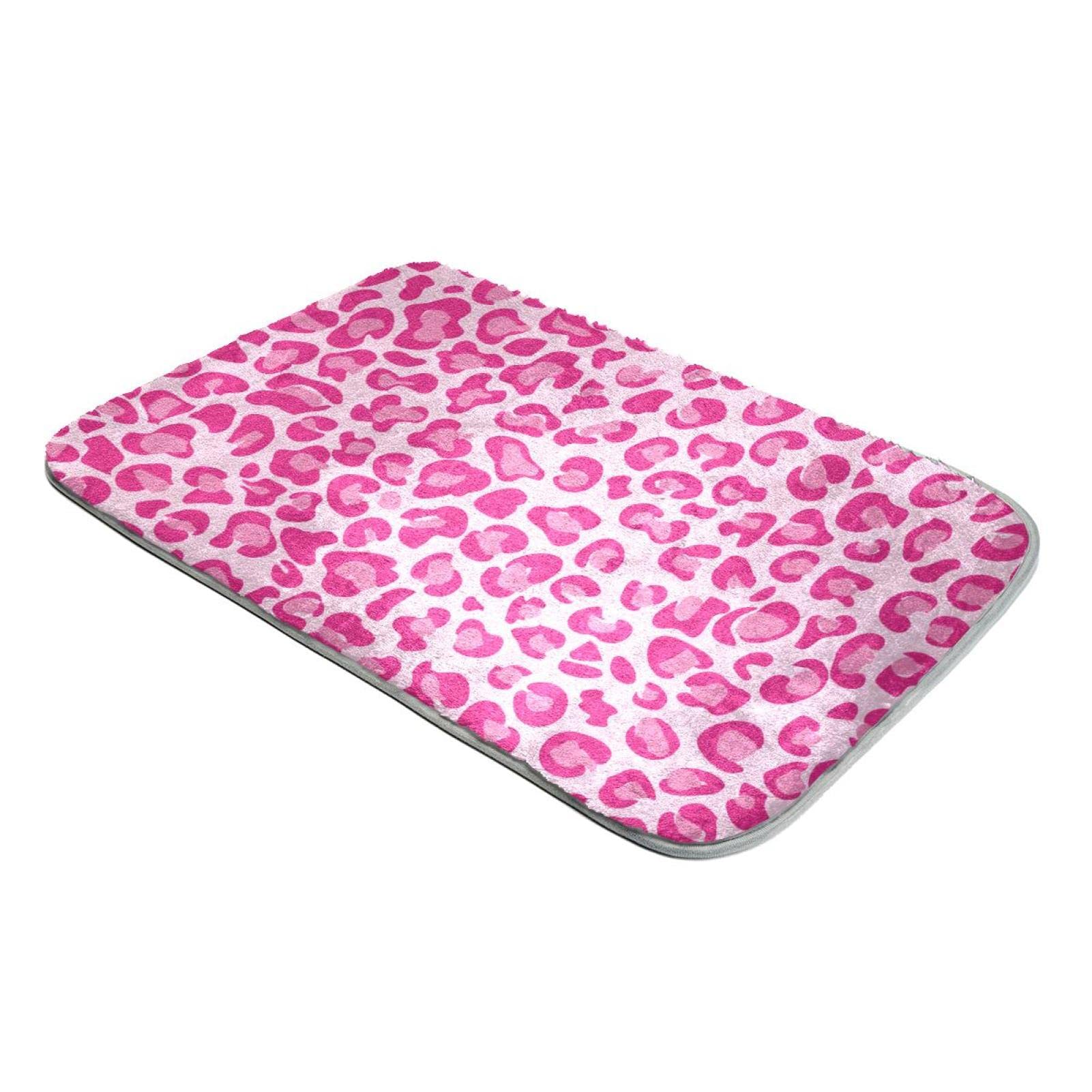 Tapis à poils longs léopard rose fausse fourrure anti-glisse lavable pour pièce de vie
