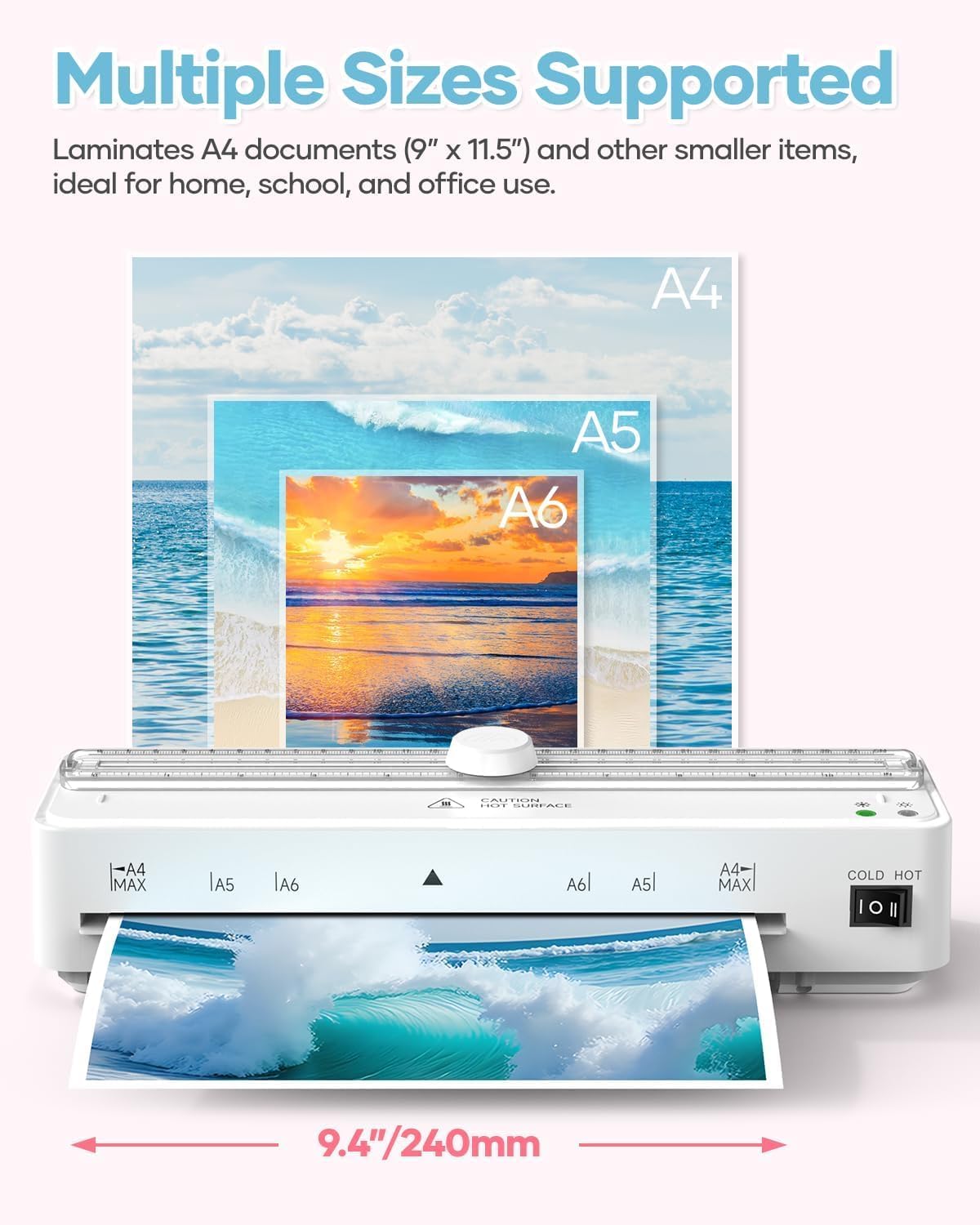 Laminator Machine with 40 Pack Letter Size Laminating Pouches (8.5" x 11"), Thermal and Cold Lamination, Built-in Cutter, Quick Warm-Up, 9 Inch Portable Laminator for Home, Office and School, White
