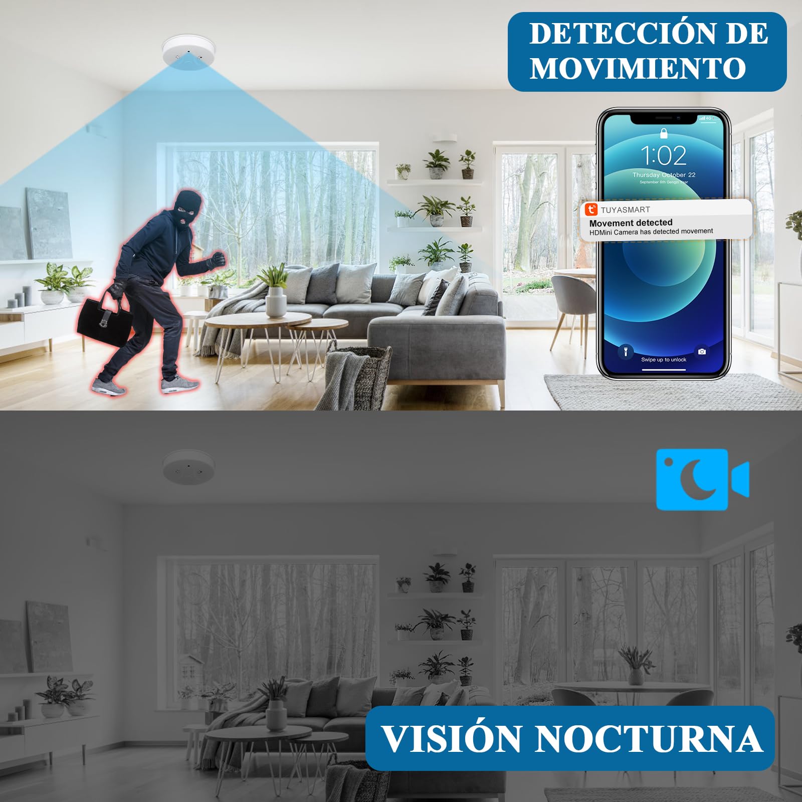 Cámara Oculta WiFi 5G, Cámara Espía Oculta en Detector de Humo | Mini Cámara Oculta Wifi, Cámara Espía Oculta HD 1080P con Detección de Movimiento y Visión Nocturna, Vista Remota
