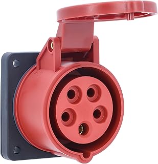 as - Schwabe CEE-Anbausteckdose - CEE Steckdose - 400V/16A/5-polig/6h - Flanschmaß 75 x 75 mm - Lochmaß 60 x 60 mm - Steckdose Schlagfest - Spritzwassergeschützt IP44, 60440
