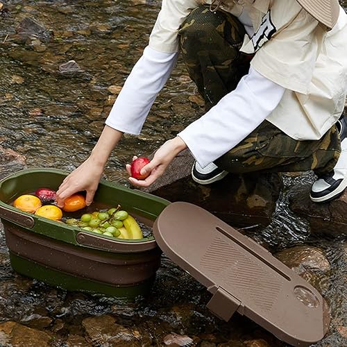 Miniatura 8 de Cesta plegable de picnic para acampar al aire libre con tapa, contenedores de almacenamiento de plástico, cesta de almacenamiento plegable portátil