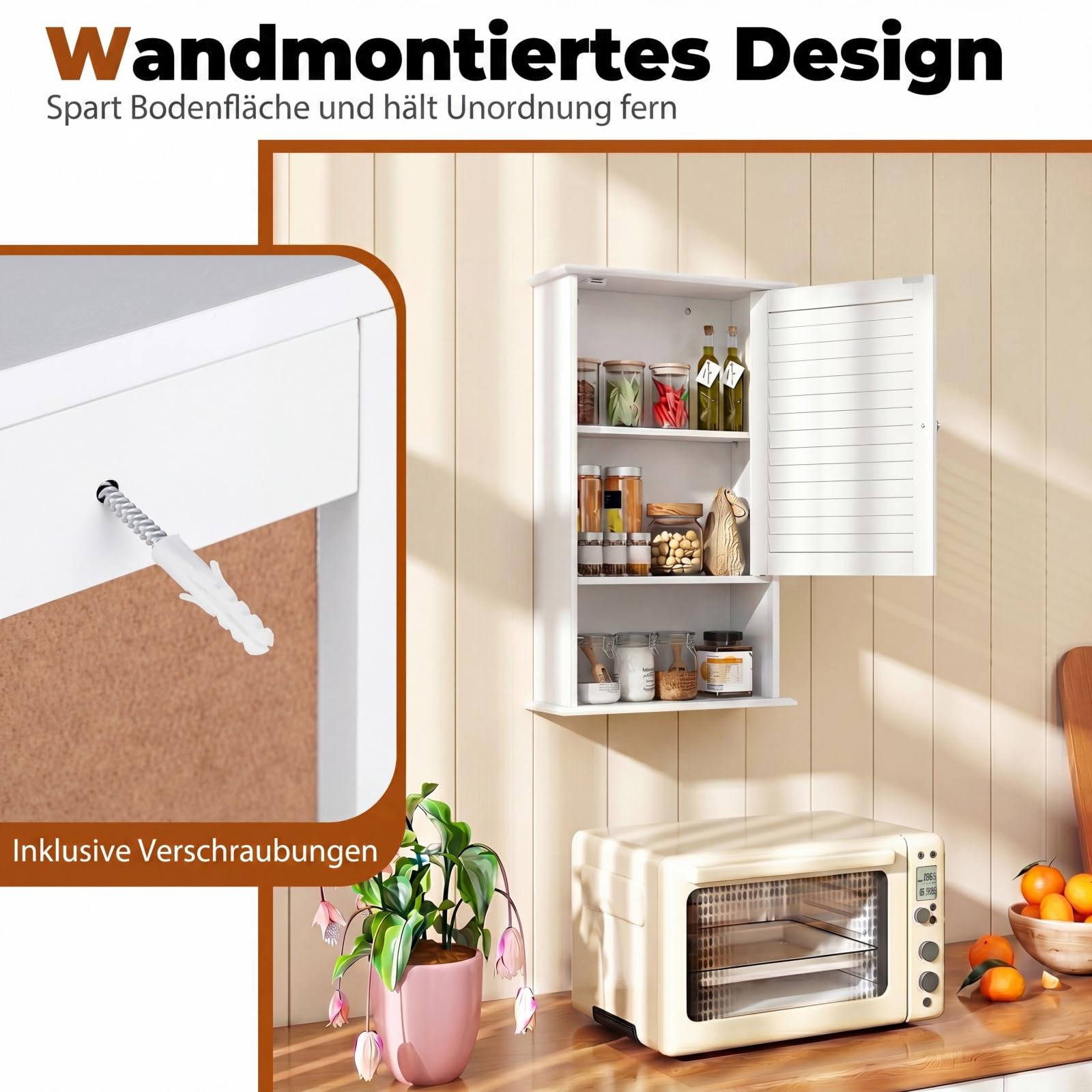 COSTWAY Hängeschrank Bad, Badezimmerschrank mit verstellbarem Einlegeboden, Wandschrank 42 x 16,5 x 70cm, Badschrank hängend, Schrank für Badezimmer, Küche (weiß)