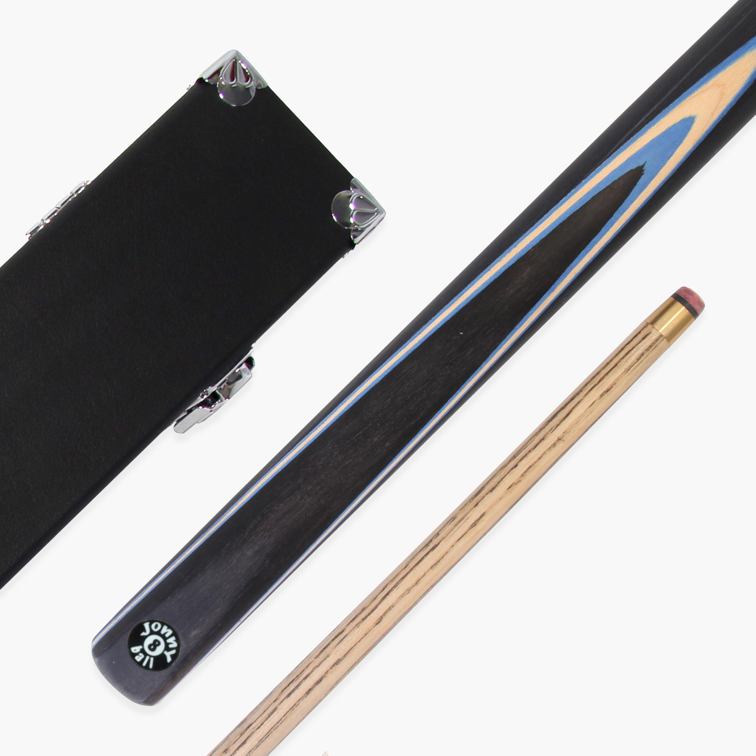 Jonny 8 Ball Challenger 57 Inch 2 Piece Centre Joint English Pool Cue and Case Set with 8mm Pro Leather Tip with Black Hard Case (Blue Ebony)