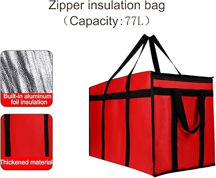 Sac Isotherme Livraison Alimentaire XXXL - 77 Litres, Isolation 3 Couches - Pour Repas Chauds/froids, Traiteur