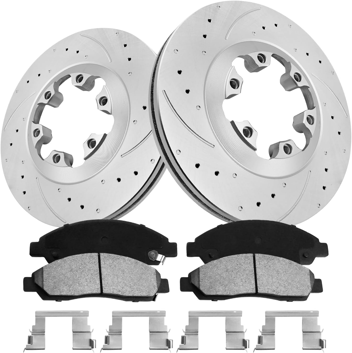 Front Brake Pads And Rotors Kit Compatible With 2004-2008 Chevrolet Colorado, GMC Canyon, 55090 D1039-7943 Automotive Replacement Brake Kits Geomet Drilled And Slotted Rotors 280.2mm(11in)