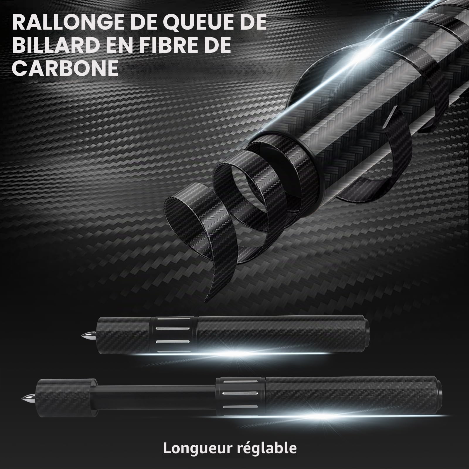 Kmise Bâtons de queue de billard professionnels en érable canadien avec tige à faible déflexion et extension télescopique en fibre de carbone, ensemble livré avec étui en cuir