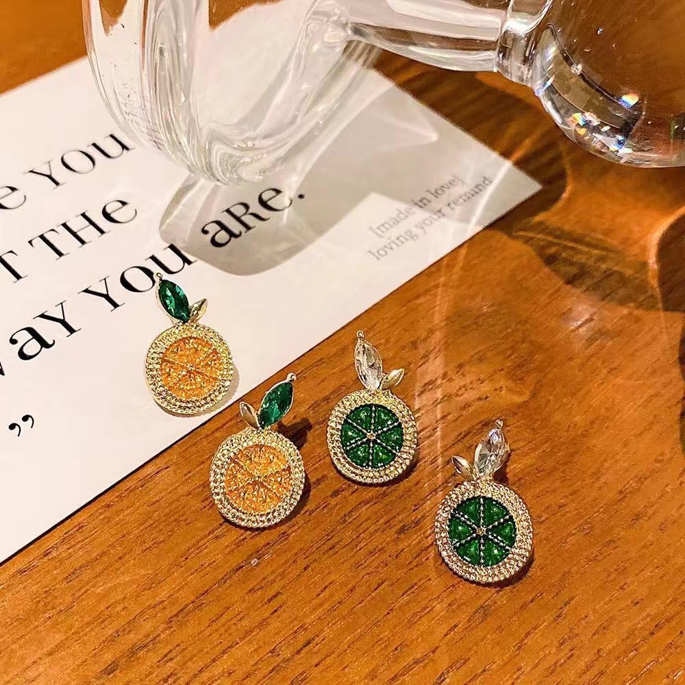 coadipress Delicate Fashion Lemon Stud Earrings for Women Glitter Rhinestone Lemon Earrings Lightweight Fruit Earrings Fruit Shape Cubic Zirconia Stud Earrings Jewelry Gift - Image 6