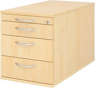 bümö Rollcontainer mit Schubladen, Container abschließbar aus Holz in Ahorn - Rollwagen für's Büro als Schreibtisch Unterschrank, Bürocontainer od. Schreibtischcontainer mit Bogengriffe