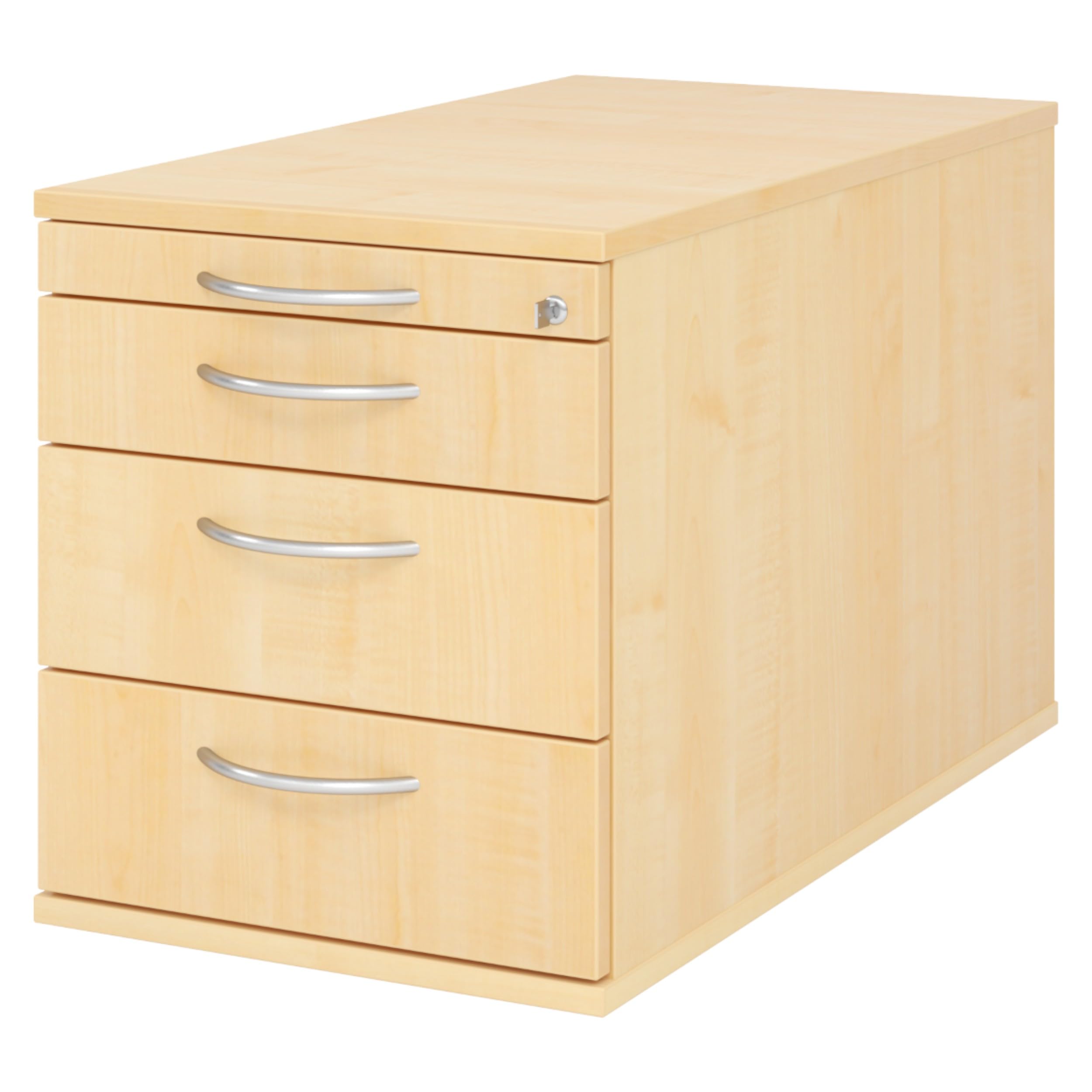 bümö Rollcontainer mit Schubladen, Container abschließbar aus Holz in Ahorn - Rollwagen für's Büro als Schreibtisch Unterschrank, Bürocontainer od. Schreibtischcontainer mit Bogengriffe