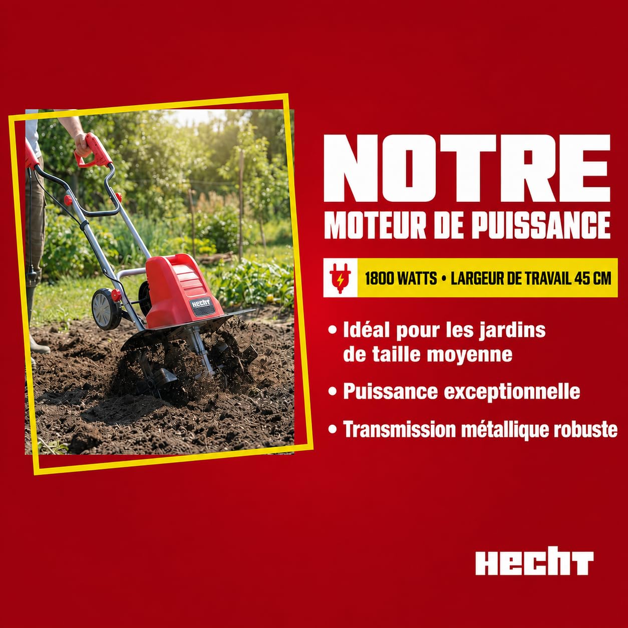 Hecht Motobineuse électrique Fraiseuse Fraise Electrique Houe Jardin Houe du cultivateur 1500W 400mm 6 fraises : 24 lames
