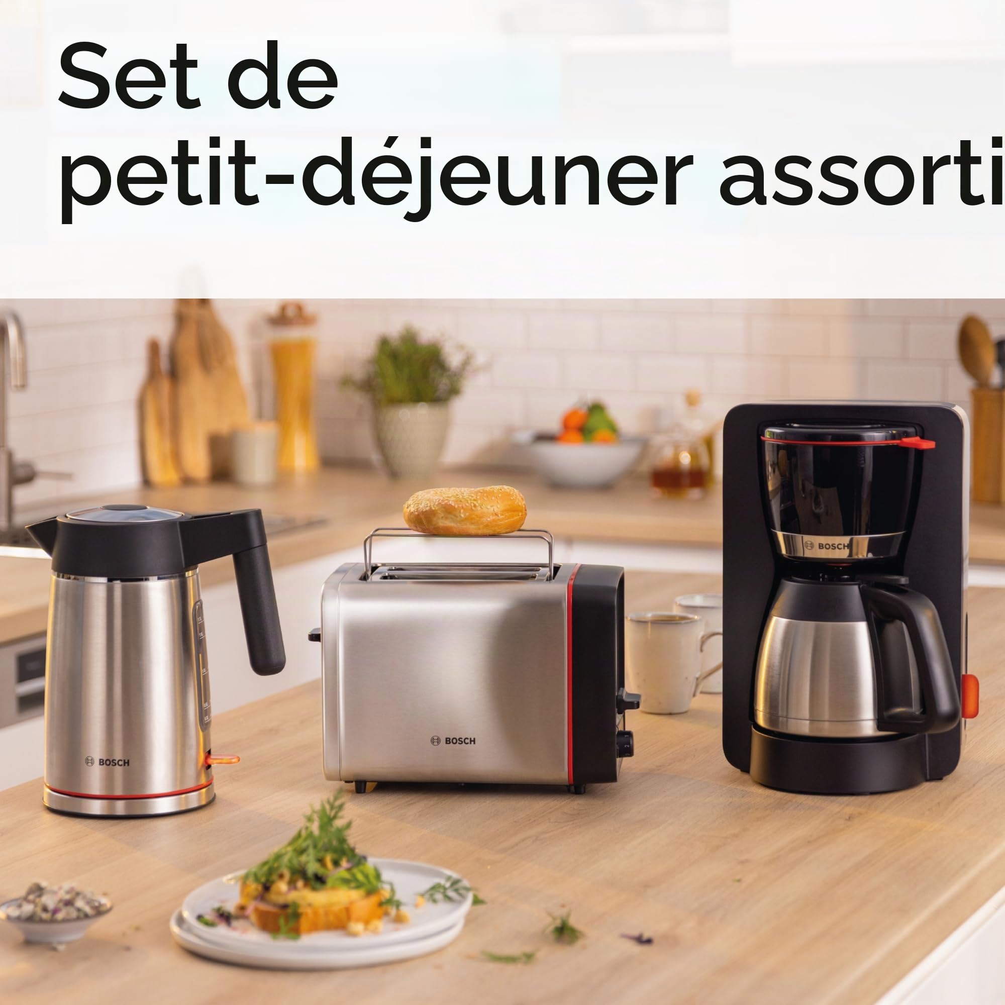 Bosch, machine à café filtre,MyMoment,réservoir d'eau amovible,verseuse isotherme en acier inoxydable à double paroi,arrêt automatique,AromaPlus, fonction Anti-Goutte, détartrage facile,noir,TKA6M273