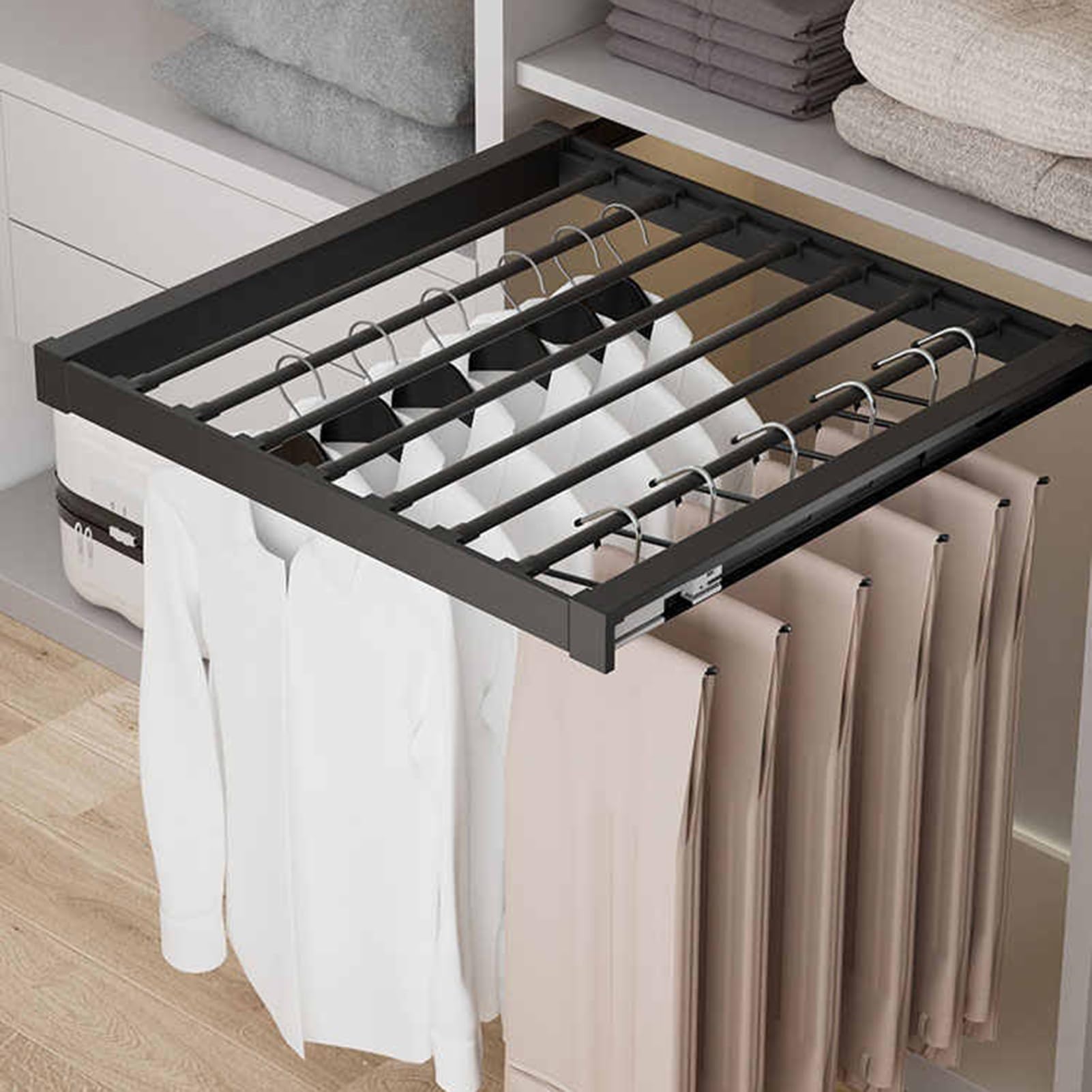 Unsichtbarer Wäscheständer für Waschmaschinen, verdeckter Hosenständer aus Aluminiumlegierung mit ausziehbarer Schublade, für Schlafzimmer und Garderobe (45-60 cm)
