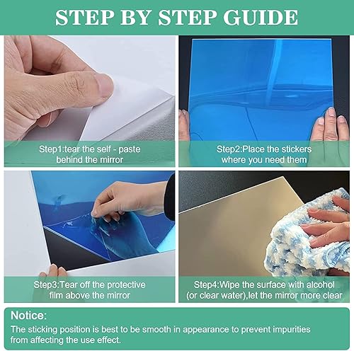 Miniatura 2 de Hoja de espejo acrílico autoadhesiva de 8 x 6 pulgadas, paquete de 6 unidades, flexibles, inastillables, sin vidrio, azulejos grandes autoadhesivos