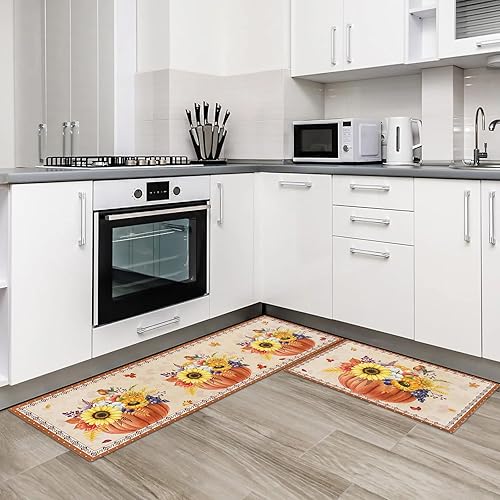 Miniatura 3 de Alfombras de cocina absorbentes antideslizantes para piso, calabaza, girasol, hoja de arce, alfombras y tapetes lavables de cocina de granja de 20 x