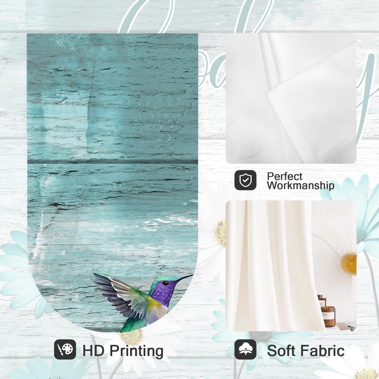 Coxila Teal Floral Flowers Window Curtains for Bedroom 52x84 Inch Rod Pocket Wide Long Turquoise Bird Aqua Grey Daisy Rustic Farmhouse Patterned Living Room Treatment Set of 2 Curtain Panels Drapes