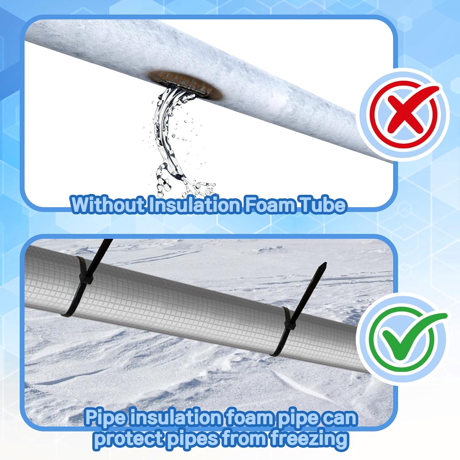 12 Pack Pipe Insulation Foam Tube,Self Adhesive Insulation Foam Wrap with Seam Tape and Zip Ties,Aluminum Foil Pipe Covers for Spigot,Sprinkler,Winter Outside Pipes,1.3 Ft x 0.8 Inch