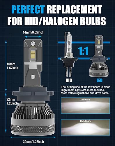Miniatura 7 de Bombillas LED D2H de 110 W, 30000 lm, súper brillantes, 12 V, 6500 K, ventilador integrado blanco frío y tubo de cobre térmicamente conductor,