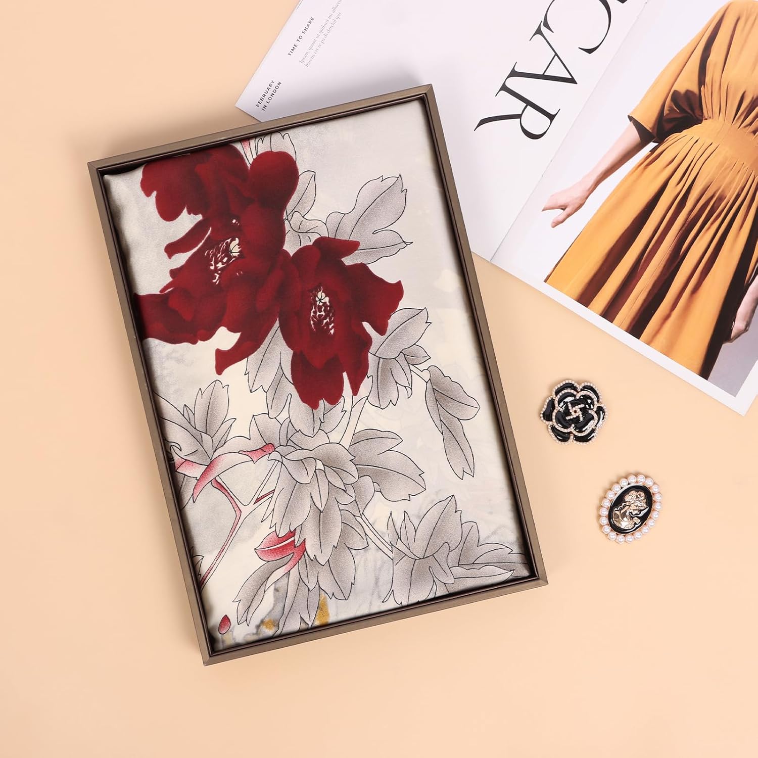 Bestshe Silk Feeling Long Scarf Fashion Floral Large Scarf Satin Shawl Wraps for Women with Gift Packed - Image 6