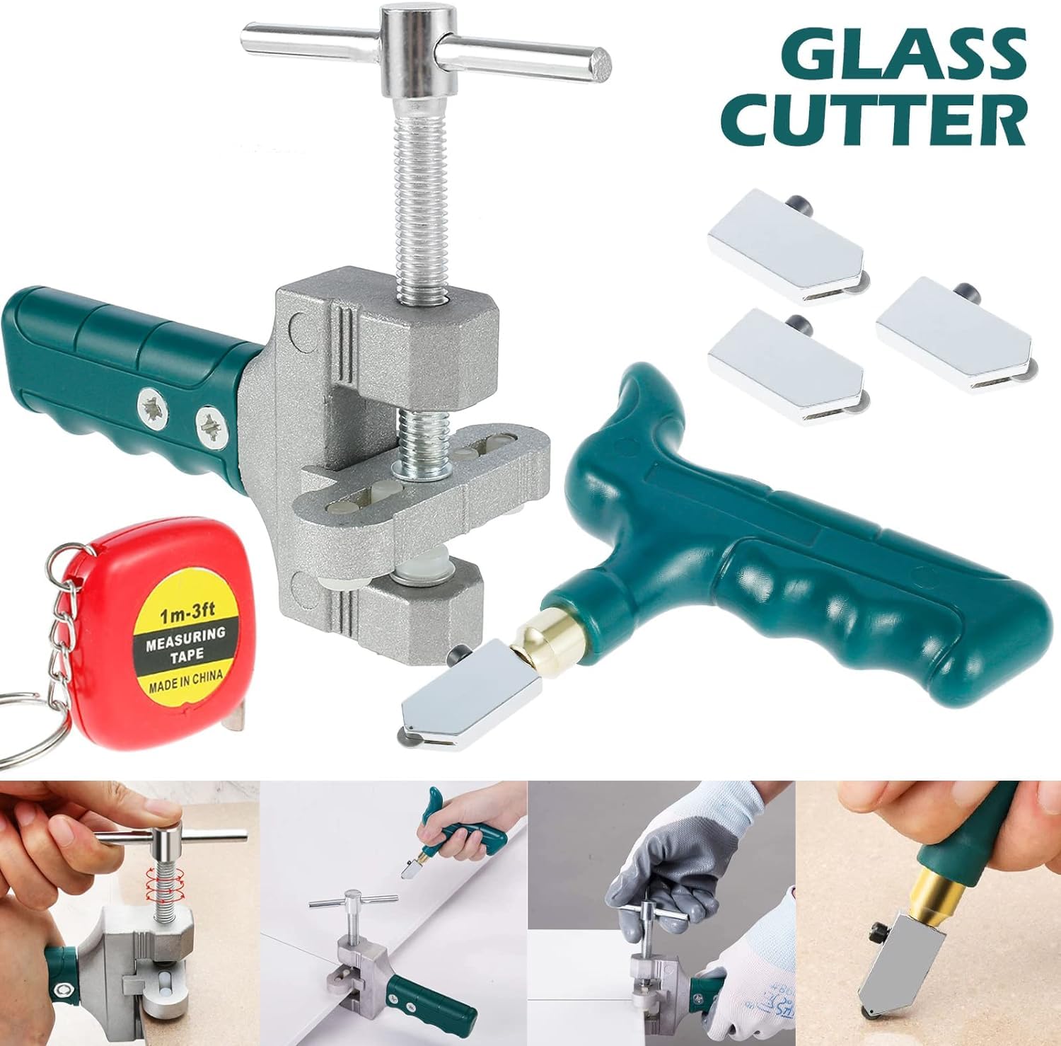 AASONS Easy To Use Glass Cutter Diamond Glass Cutter Set Professional Glass Cutter Set For Glass Tile Cutting Tile Cutter Manual Glass Tile Breaking Tool | Ceramic Tile Glass Cutting Combination Kit 1
