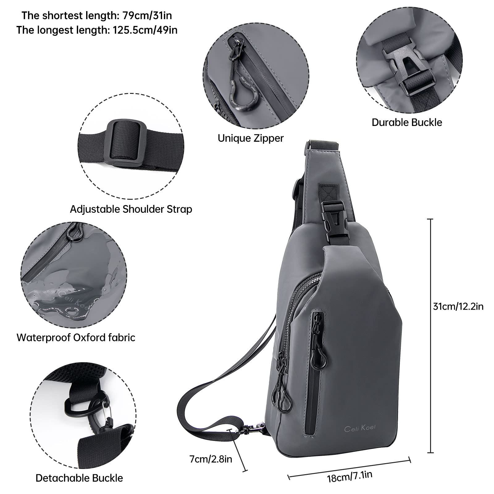 Long Keeper Zaino Monospalla Piccolo - Leggero Borsa a Tracolla Sling Bag Marsupio Tracolla Uomo Donna Con porta di ricarica USB