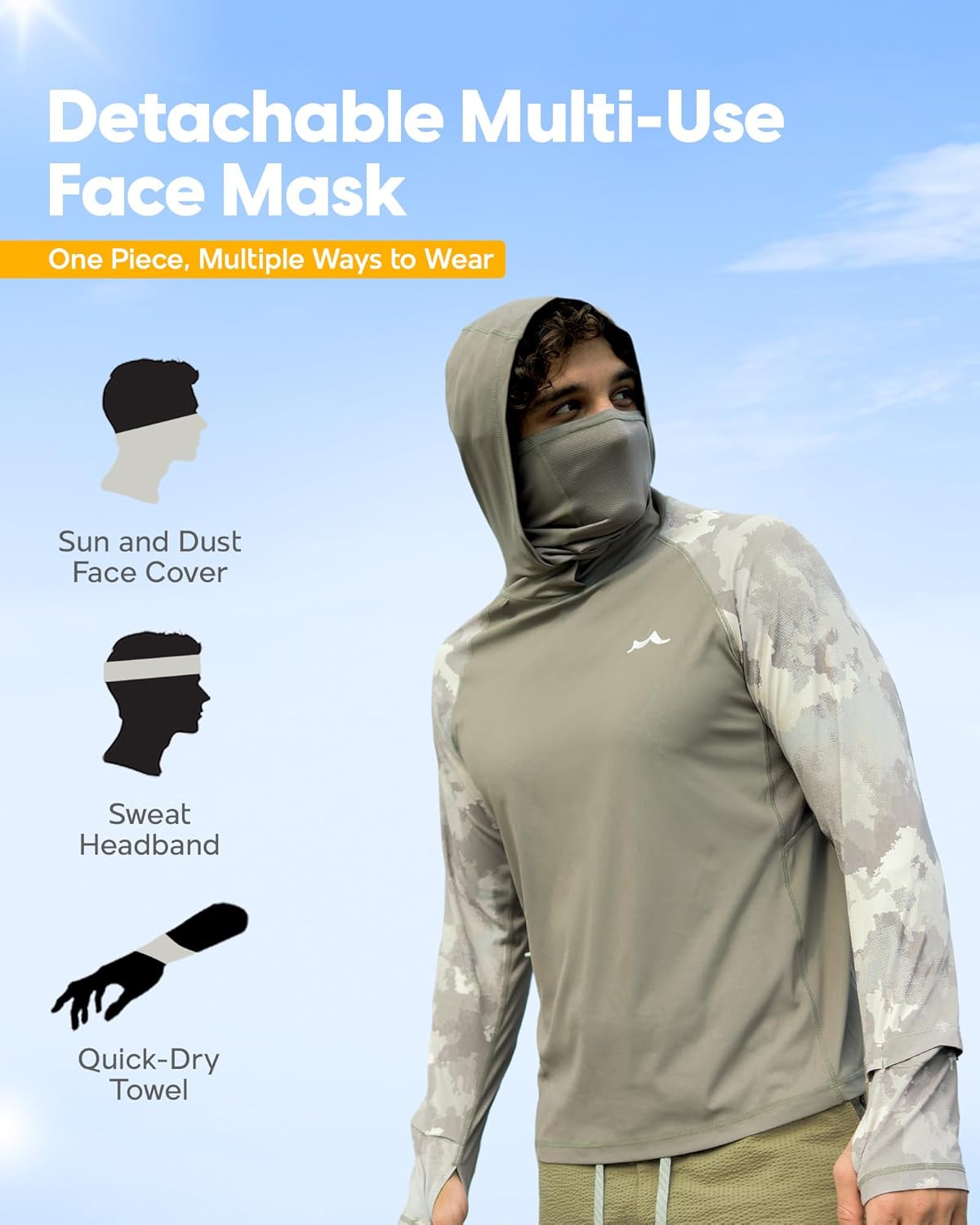maamgic Men’s UPF 50+ Fishing Shirt Sun Hoodie with Detachable Face Mask, Long Sleeve UV Rash Guard - Image 6