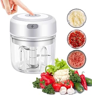 Electric Food Chopper, 250ML Mini Food Chopper, Kitchen Food Processor and Blender, Wireless Portable Electric Garlic Chopper with USB Charging for Fruit Pepper Chili Vegetable Onion Nuts Meat