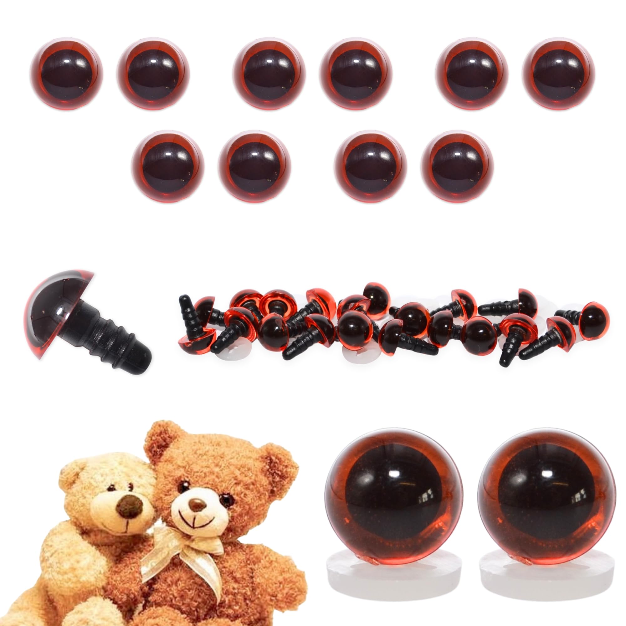 Celloexpress Dark Amber Transparent 9Mm Transparent Dark Amber Eyes With Plastic Backs - Safety Eyes For Soft Toy Teddy Bear Animal Making (Pack Of 5 Pairs)