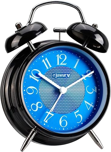 Miniatura 9 de Reloj despertador de doble campana de 4 pulgadas, luz nocturna, reloj de escritorio, despertador para dormitorio (gris rural) Gris