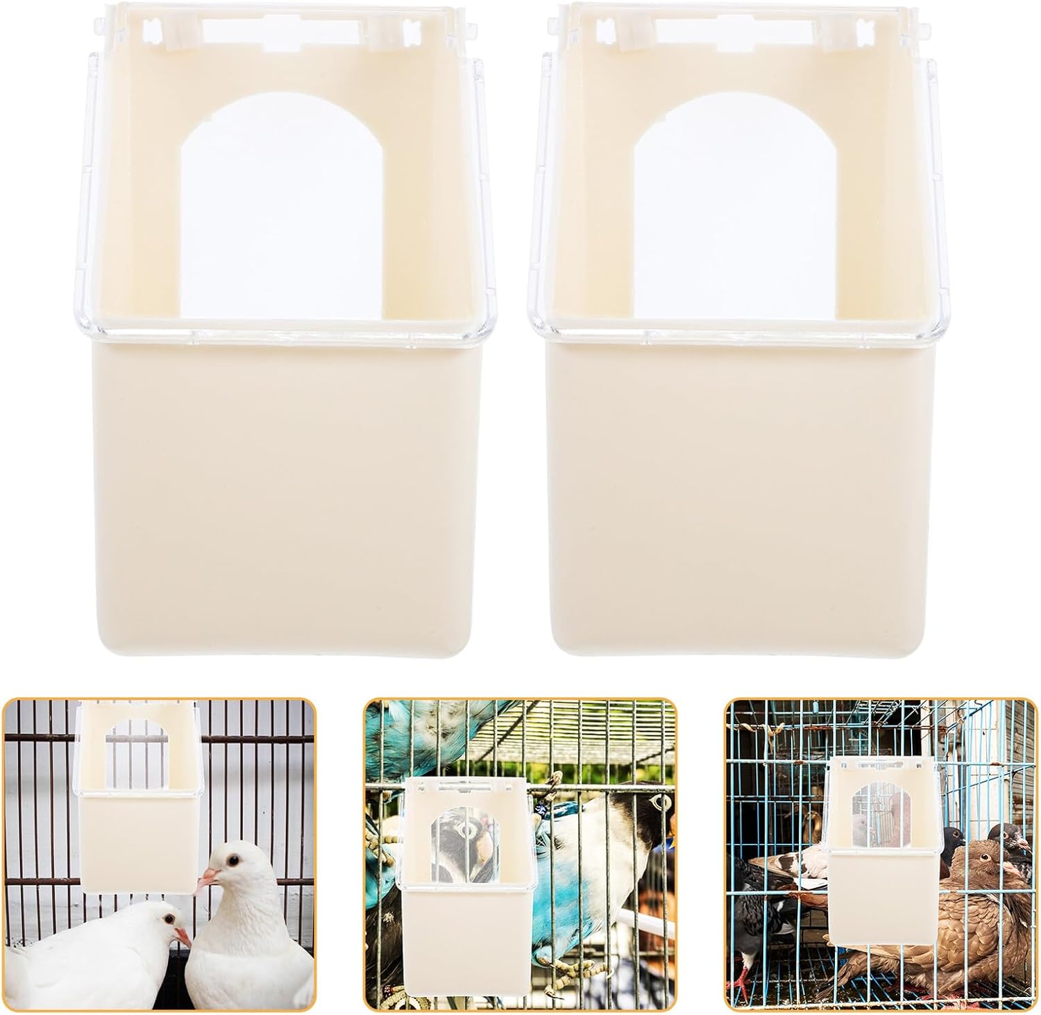 Mikikit 4pcs Hanging Pigeon Feeder with Lid Single Hole Feed Tray Large Capacity Food Container Hanging Feed Dish for Pigeon Cage Aviary Bird Station