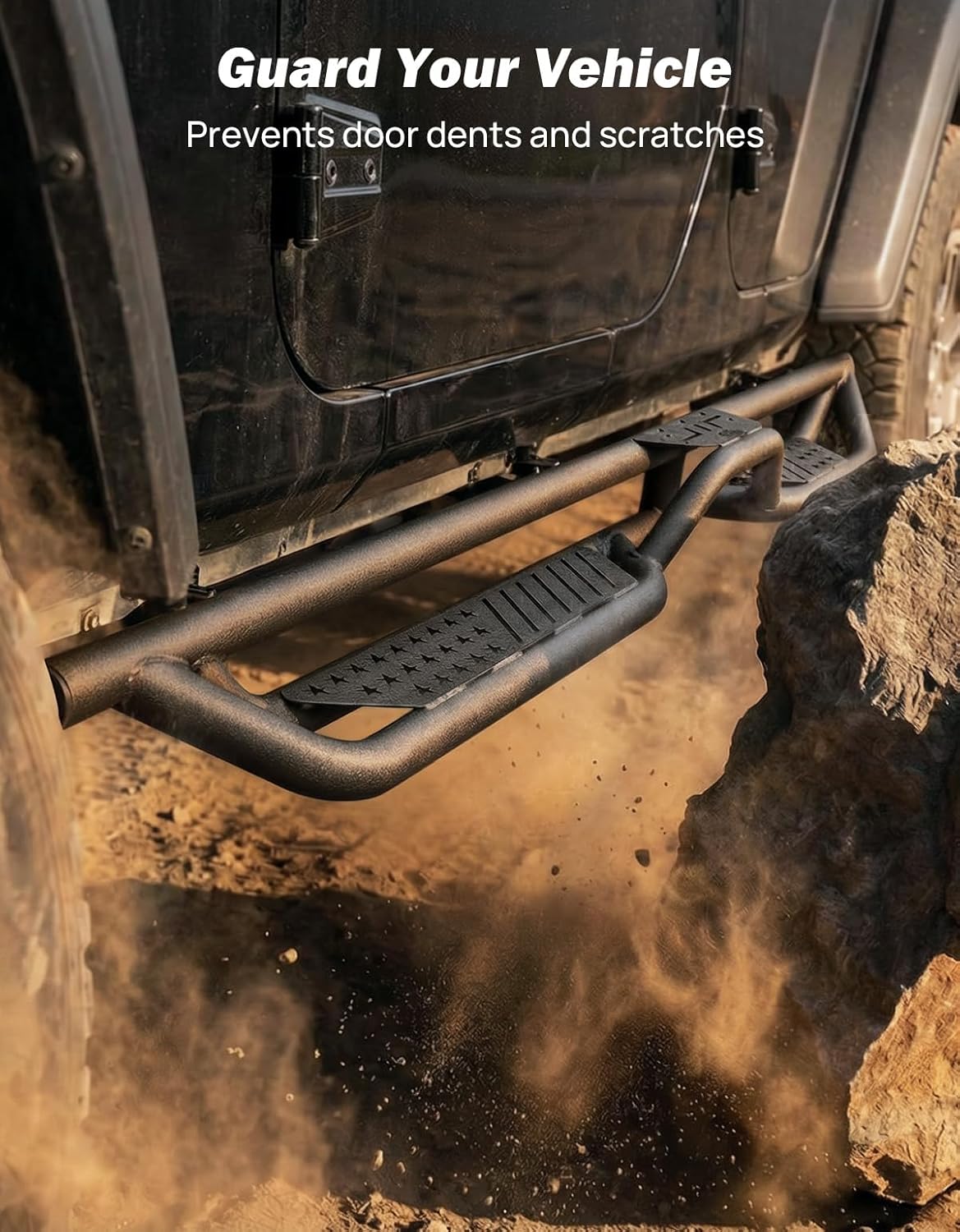 JOYTUTUS Running Boards Side Steps for Wrangler JK 4 Door 2007-2018 | 550LB Capacity | OEM Fit | Black Wrinkle Finish Textured Anti-Slip Dual Tier Steps Nerf Bars