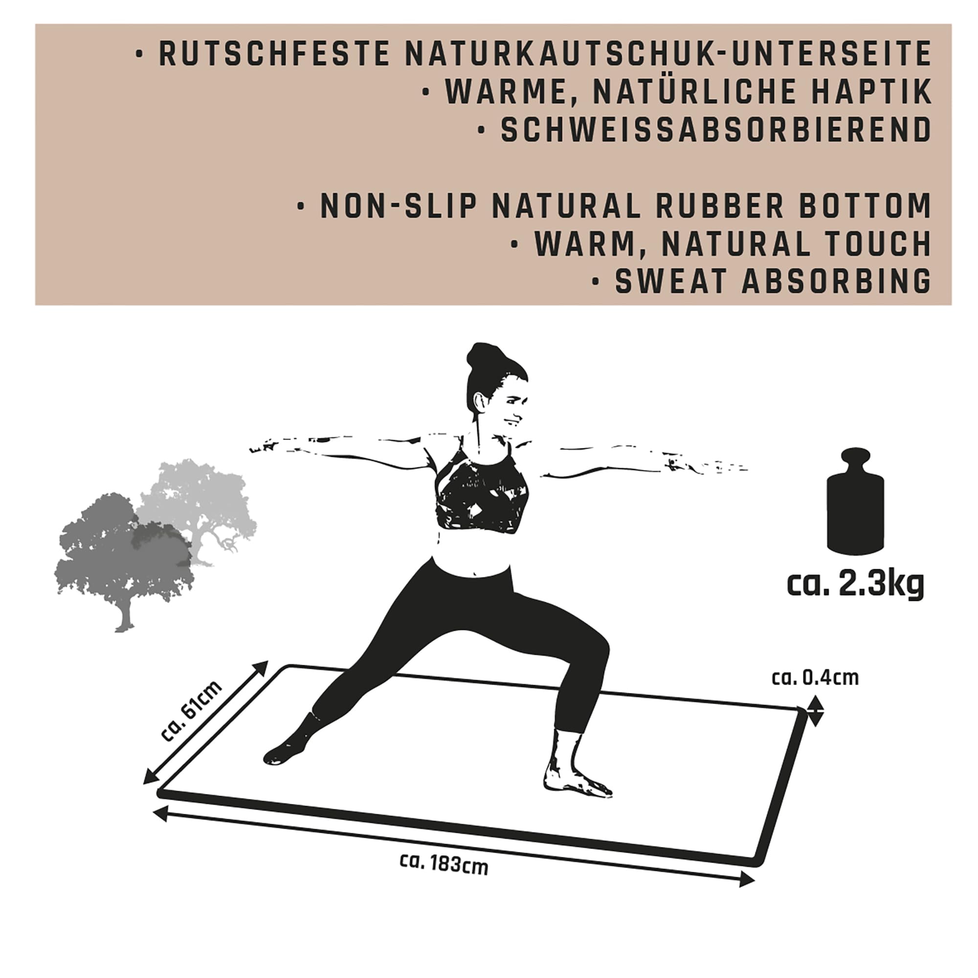Schildkröt Kork Yogamatte 4mm | Naturkork & Naturkautschuk, Rutschfest, Hygienisch & antistatisch, Inkl. Yogagurt