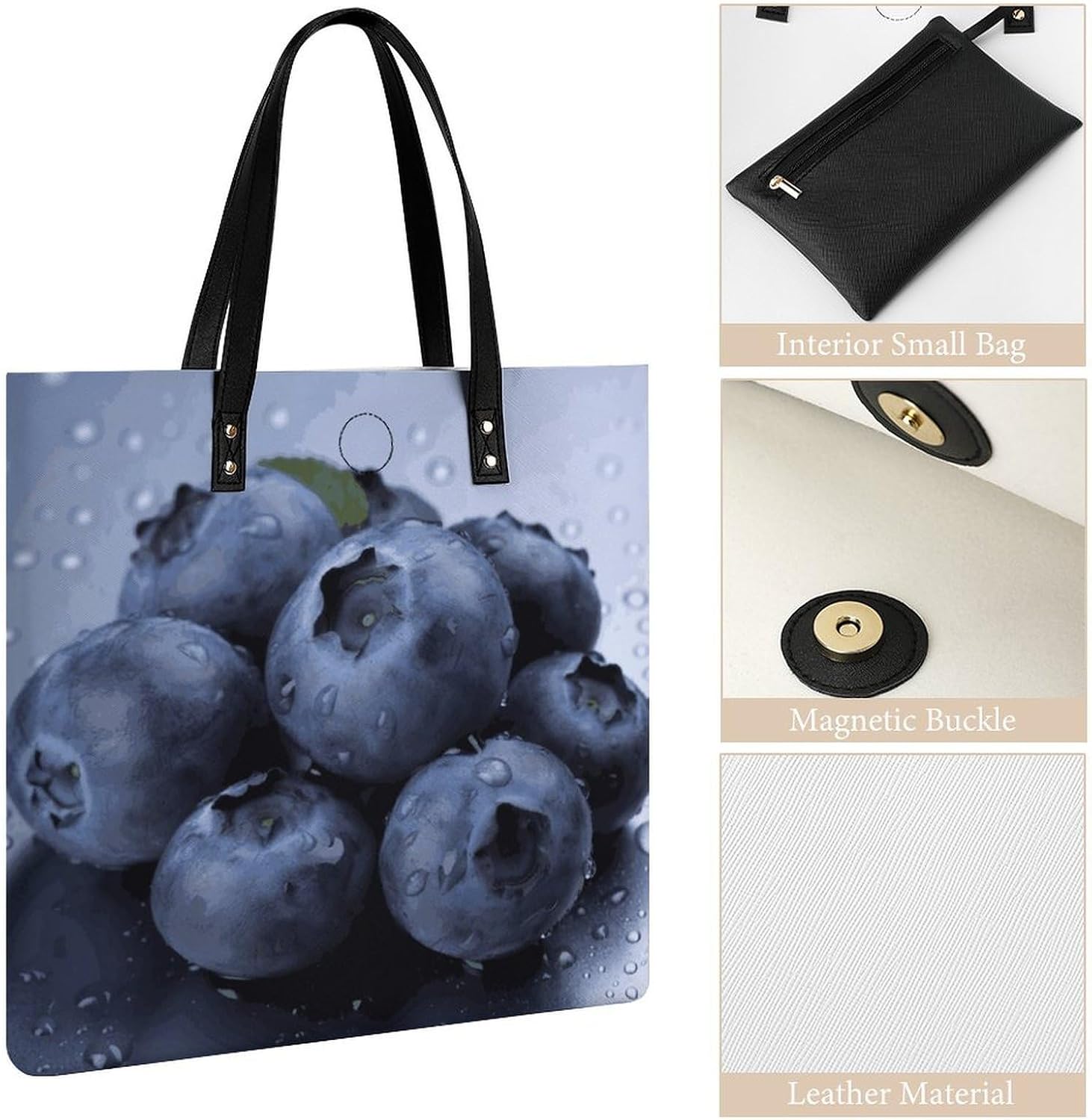 Blueberry Handbags Large Capacity, Tote Bag Stylish Slouchy, Shoulder Bags for Work Beach Travel And Shopping Grocery.
