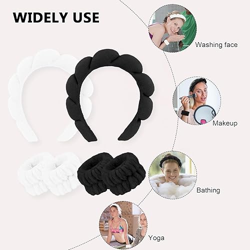 Miniatura 7 de WHAVEL Juego de 6 diademas y muñequeras de tela de rizo para spa, diadema de esponja hinchada, diadema de esponja para lavado de cara, banda para el
