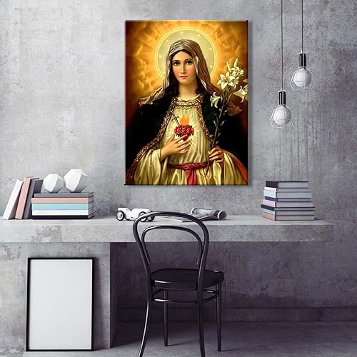 Miniatura 6 de Lienzo enmarcado de la Virgen María, decoración religiosa, lienzo católico, impreso, decoración de pared, cuadro bíblico, sala de dibujo, iglesia,