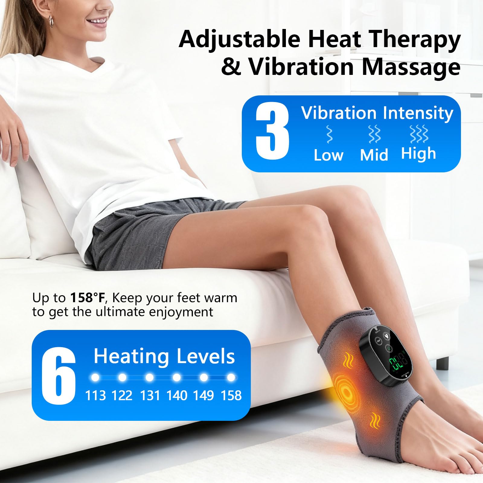 Version Masseur de pieds 3 en 1 avec batterie super longue durée de vie, port de charge USB noir, 3 modes de vibration, contrôle de la température à 6 vitesses, circulation et soulagement de