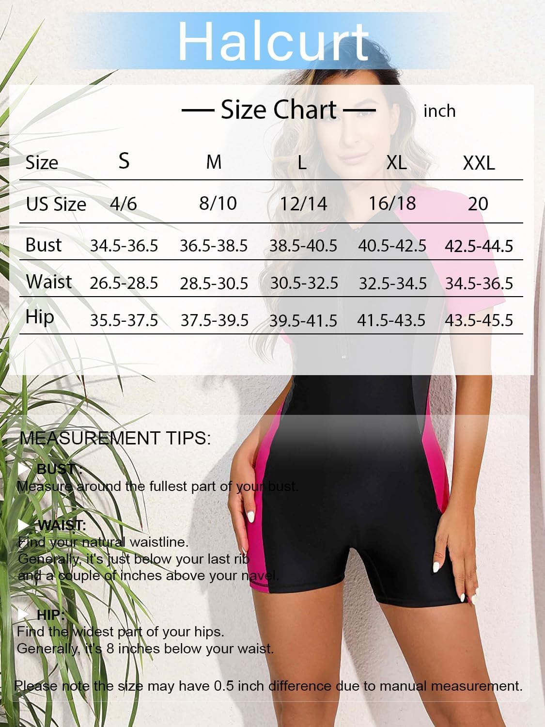 Halcurt Women's Boyleg One Piece Rash Guard with Built in Bra Zip Front UPF50+ Short Sleeve Full Body Surfing Swimsuit - Image 6
