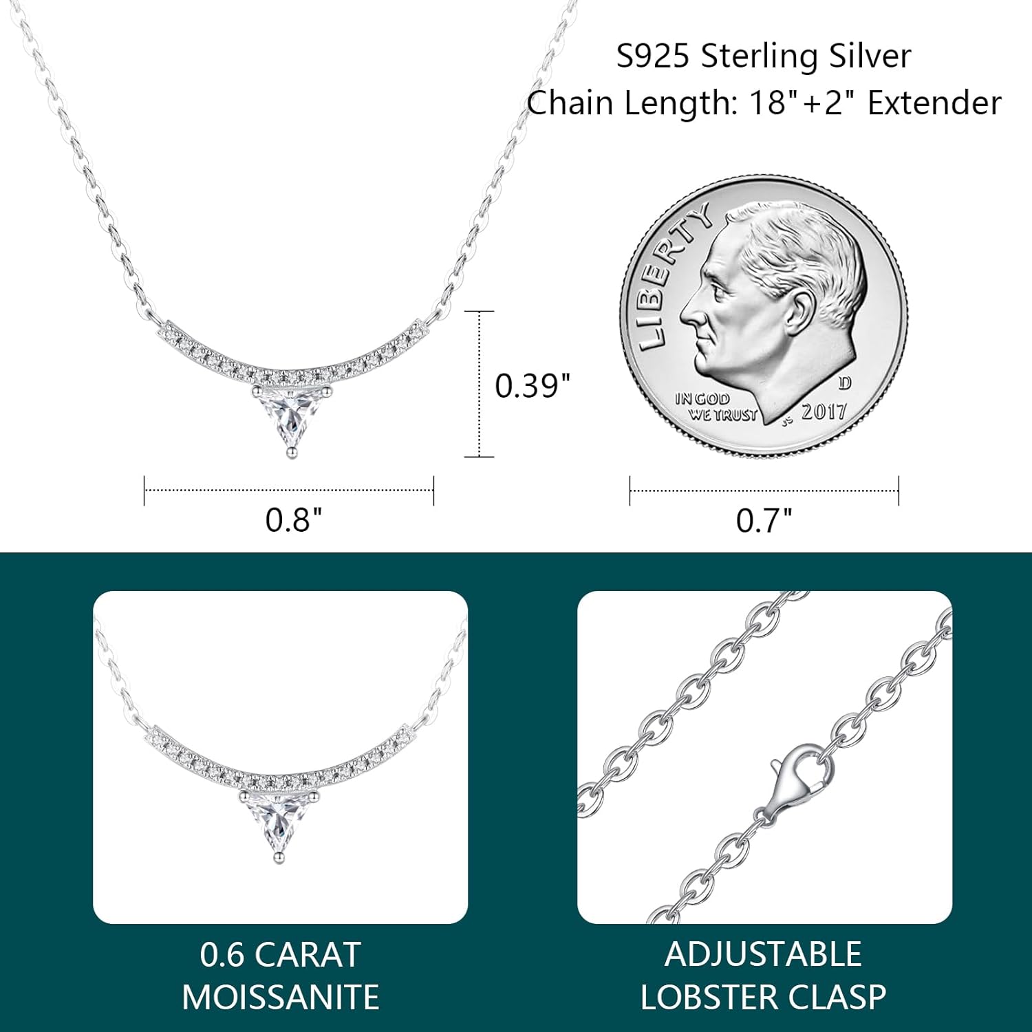 Moissanite Necklace 925 Sterling Silver Necklace Plated 18K White Gold Pendant Necklace For Women Valentines Day Gifts For Her - Image 5