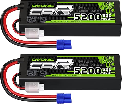 OVONIC Lipo Batería 5200mAh 50C 7.4V 2S RC Batería con conector EC3 para RC Plane DJI Quadcopter RC Avión RC Helicóptero RC Coche Camión Barco 2
