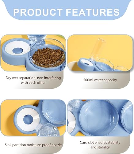 Miniatura 3 de Juego de cuencos para gatos, 3 en 1, con inclinación de 15, cuencos dobles para alimentos con botella dispensadora de 16.9 fl oz para mascotas