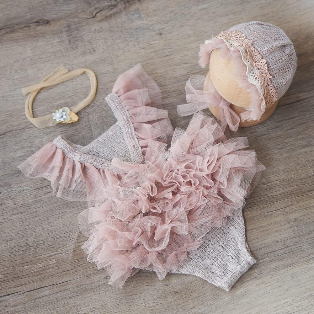 Zeroest Baby Photography Lace Outfits & Props | Newborn Girl Photo Shoot Set with Romper, Headbands | Infant Photoshoot